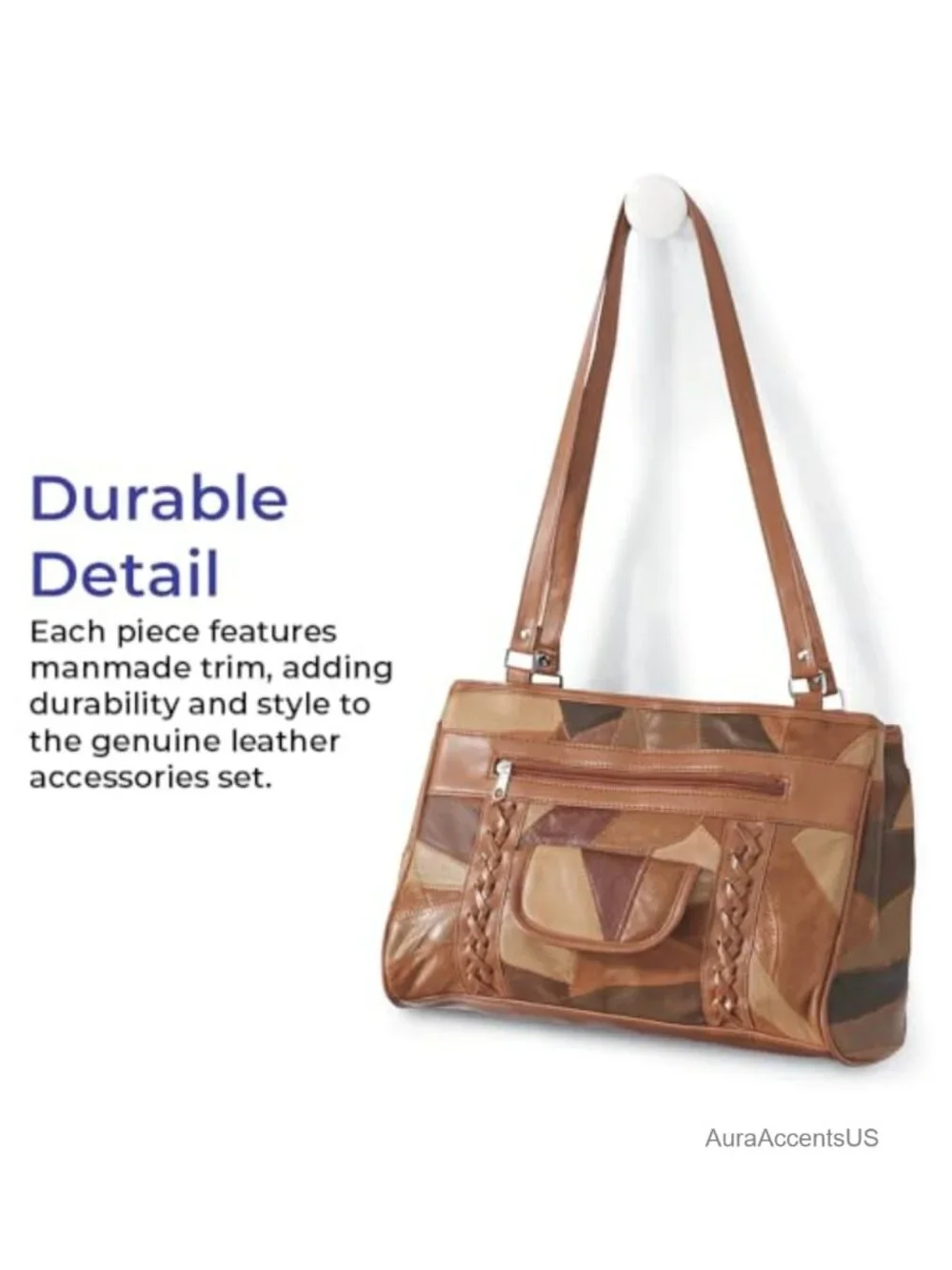 3-Piece Genuine Leather Satchel Handbag Wallet Coin Purse Set